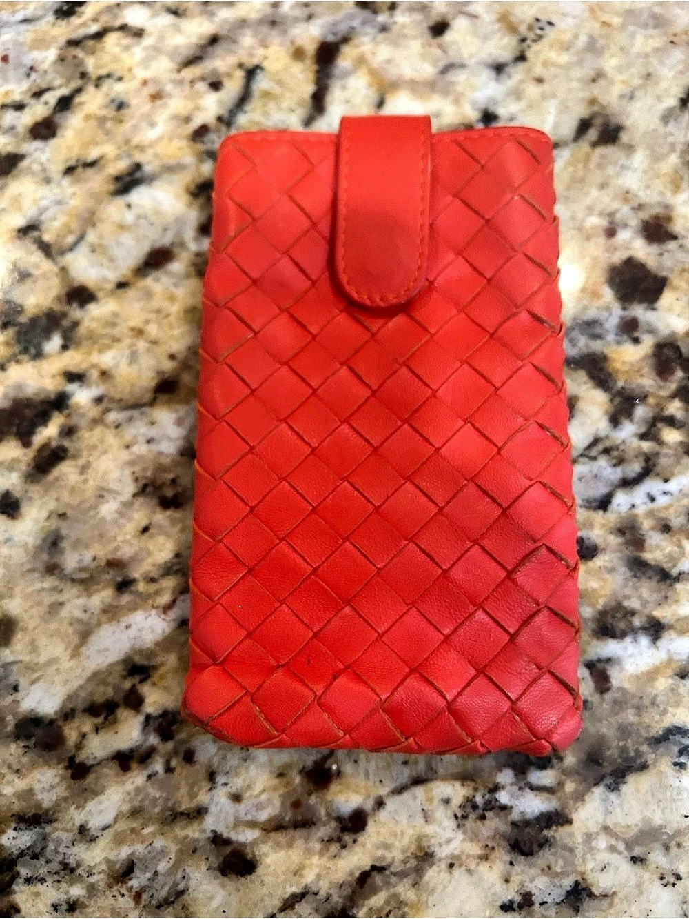 Bottega Veneta Intrecciato Leather Pouch Red Authentic Excellent Condition